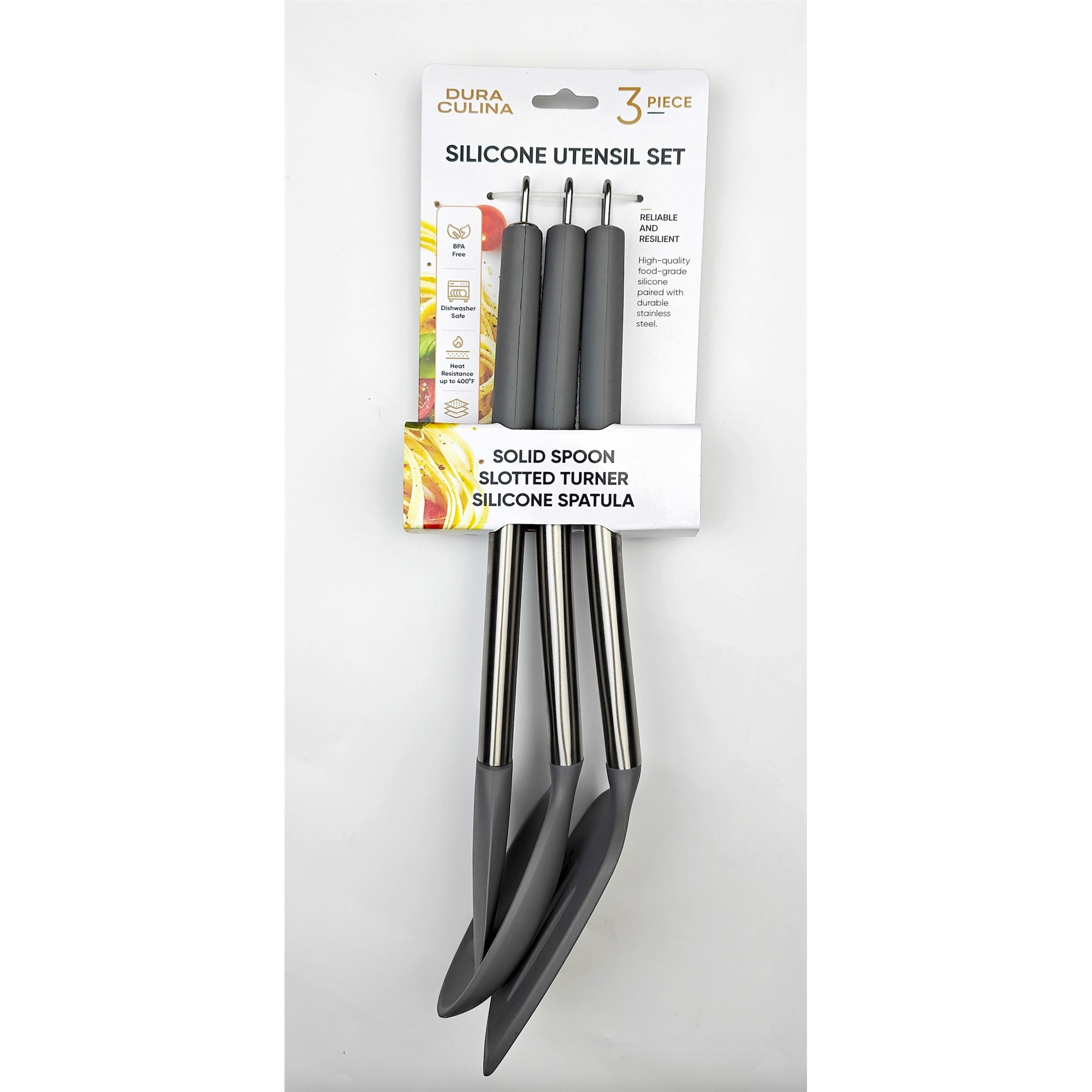 3-Piece Silicone Kitchen Tool Set (Grey, s.s Handle)
