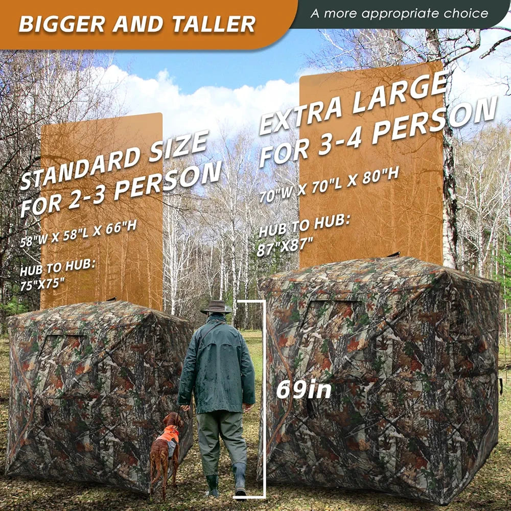 FUNHORUN Hunting Blind with Floor Mat, 360 Degree See Through Ground Blind with Carrying Bag, 2/3/4 Person Pop Up Camouflage Tent Portable Concealed Shelter