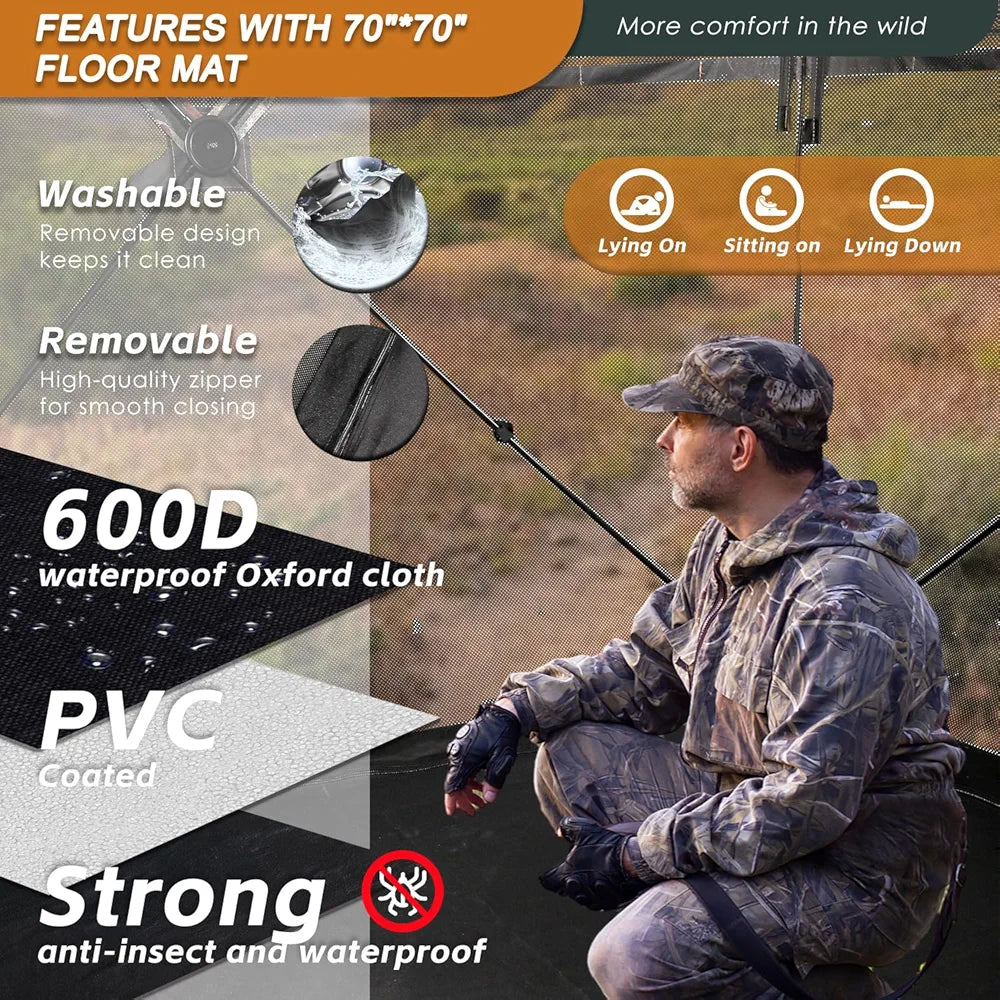 FUNHORUN Hunting Blind with Floor Mat, 360 Degree See Through Ground Blind with Carrying Bag, 2/3/4 Person Pop Up Camouflage Tent Portable Concealed Shelter