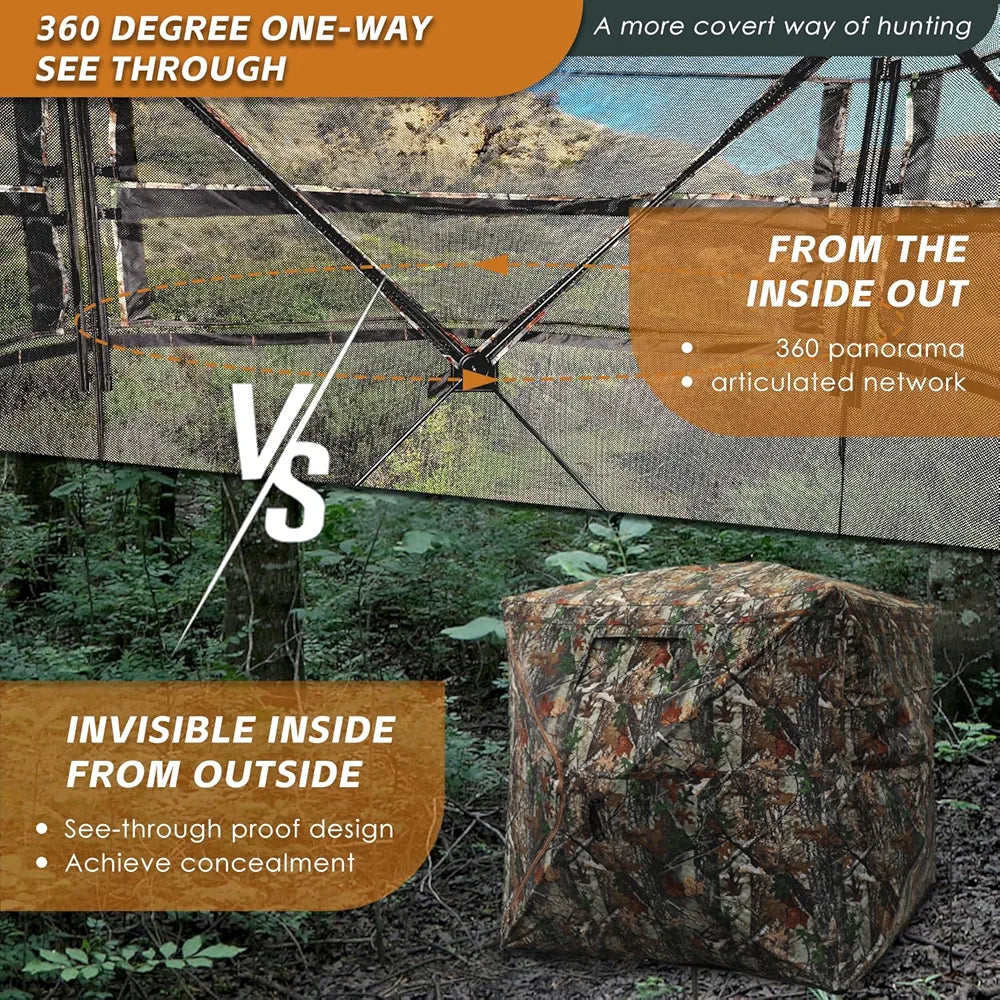 FUNHORUN Hunting Blind with Floor Mat, 360 Degree See Through Ground Blind with Carrying Bag, 2/3/4 Person Pop Up Camouflage Tent Portable Concealed Shelter