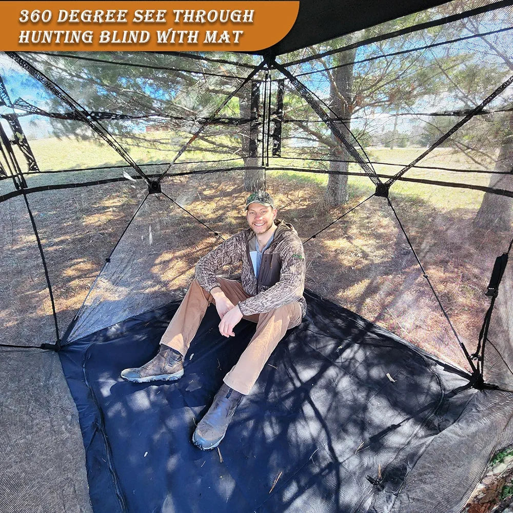 FUNHORUN Hunting Blind with Floor Mat, 360 Degree See Through Ground Blind with Carrying Bag, 2/3/4 Person Pop Up Camouflage Tent Portable Concealed Shelter