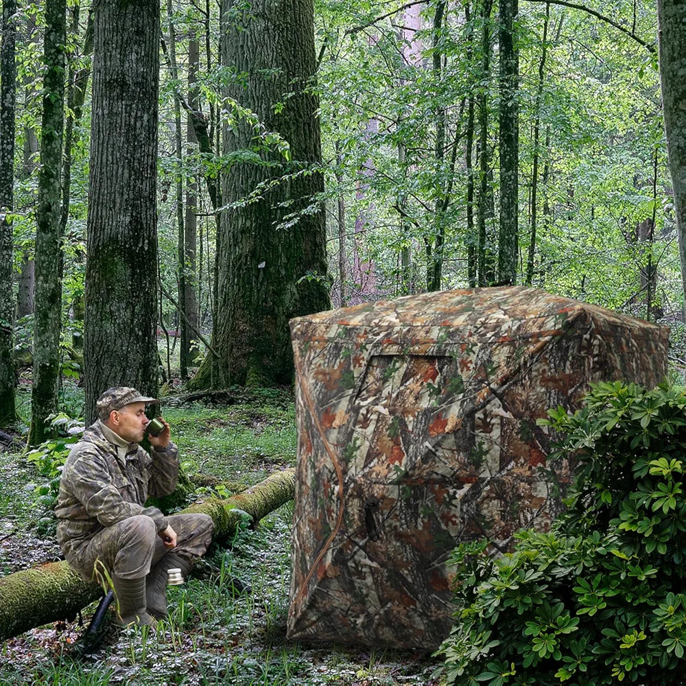 FUNHORUN Hunting Blind with Floor Mat, 360 Degree See Through Ground Blind with Carrying Bag, 2/3/4 Person Pop Up Camouflage Tent Portable Concealed Shelter