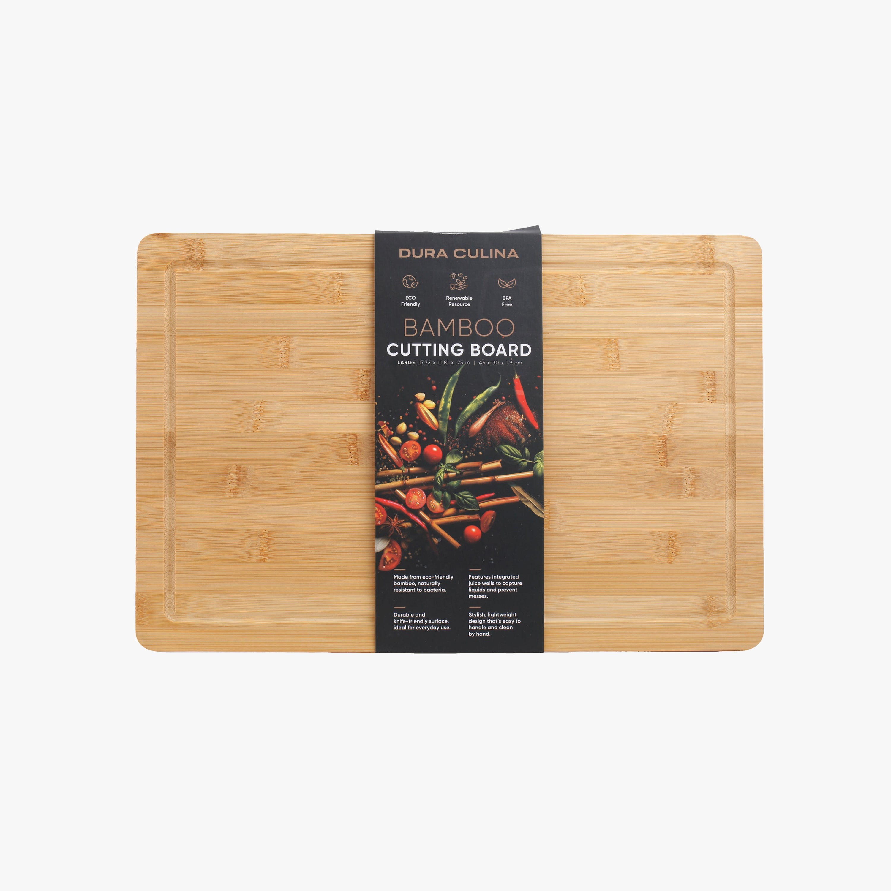 Bamboo Wood Cutting Board: Large – (17.75” x 11.8”) Durable, Eco-Friendly Chopping Board