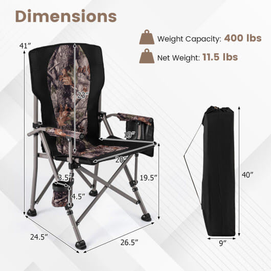 Portable Camping Chair with 400 LBS Metal Frame and Anti-Slip Feet