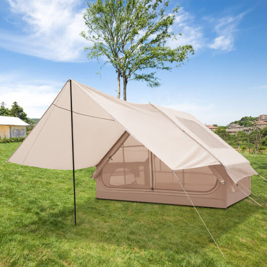 4-6 People Inflatable Camping Tent with Porch and Carrying Bag-Beige