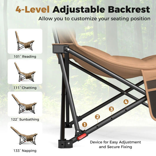Folding Camping Chair for Adults with Adjustable Backrest and Carrying Bag-Khaki