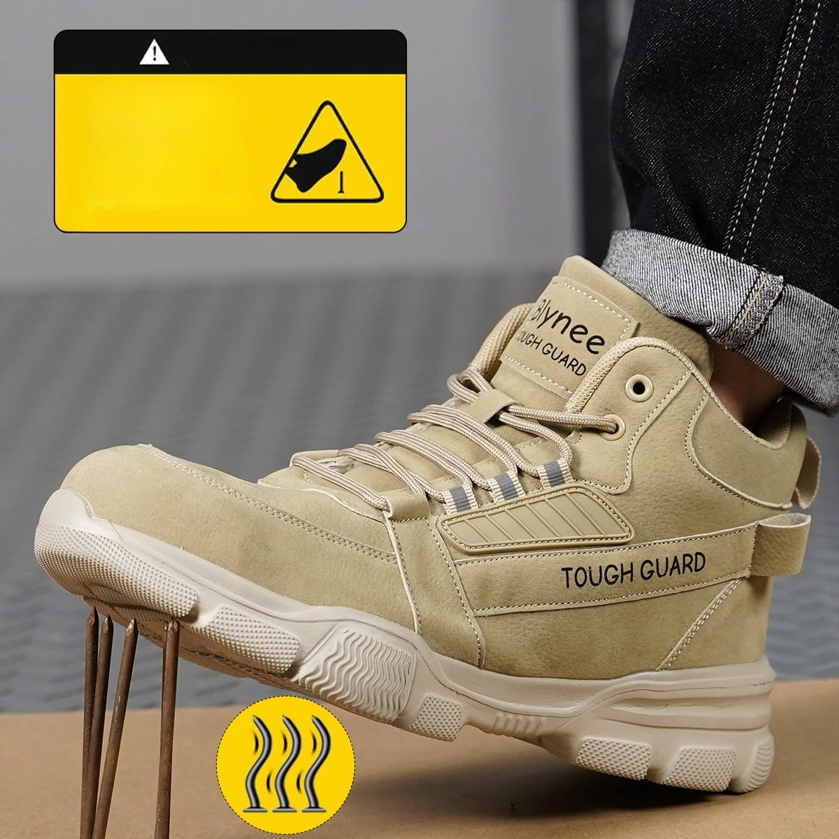 Men's High Top Steel Toe Safety Work Boots with Anti Slip Wear Resistant Outsole