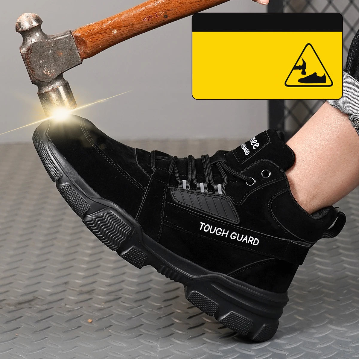 Men's High Top Steel Toe Safety Work Boots with Anti Slip Wear Resistant Outsole