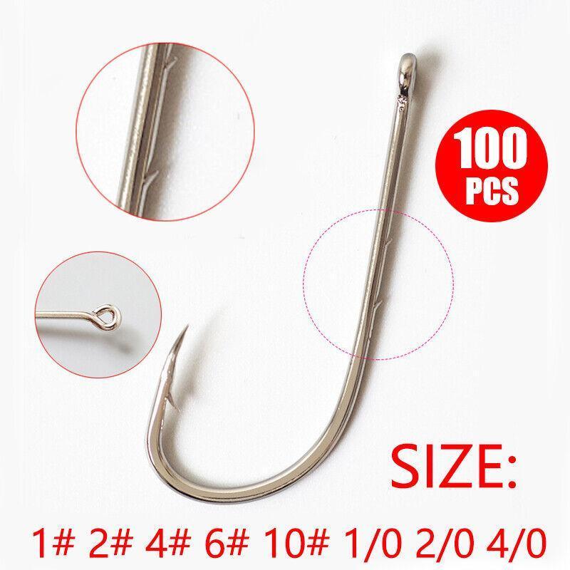 100Pcs Baitholder Fishing Hooks Barbed Long Shank Ringed Eye Multiple Sizes