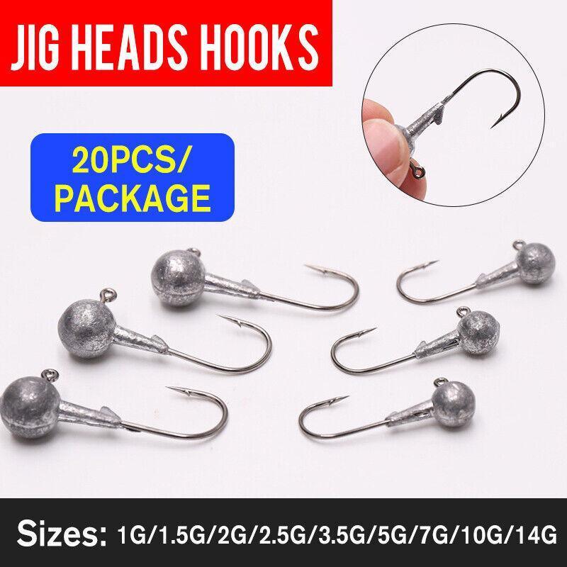 20pcs Chemically Sharpened Jig Head Fishing Hooks for Soft Bait Lures