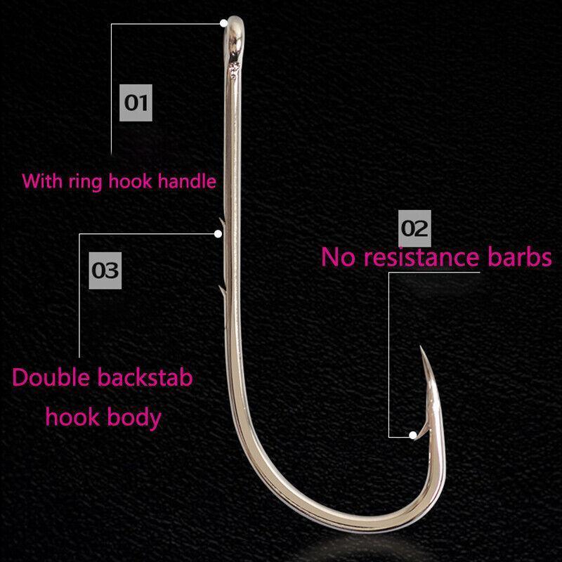 100Pcs Baitholder Fishing Hooks Barbed Long Shank Ringed Eye Multiple Sizes
