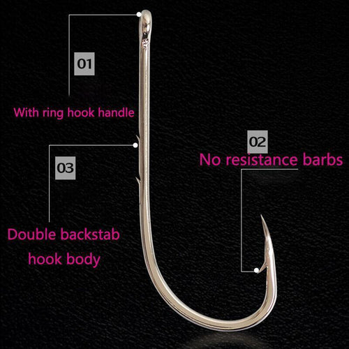 100Pcs Baitholder Fishing Hooks Barbed Long Shank Ringed Eye Multiple Sizes
